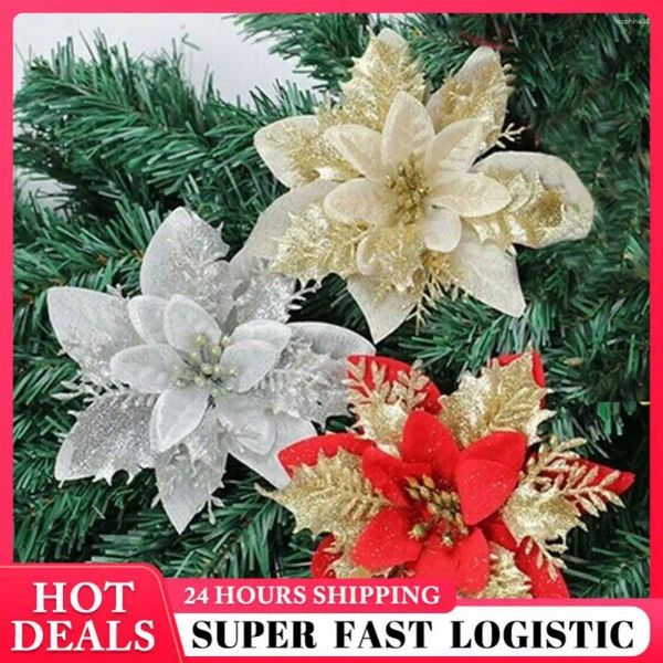 Fiori decorativi Merry Christmas Ornaments scintillanti e accattivanti Decorazioni per matrimoni per le vacanze Glitter Uso versatile artificiale