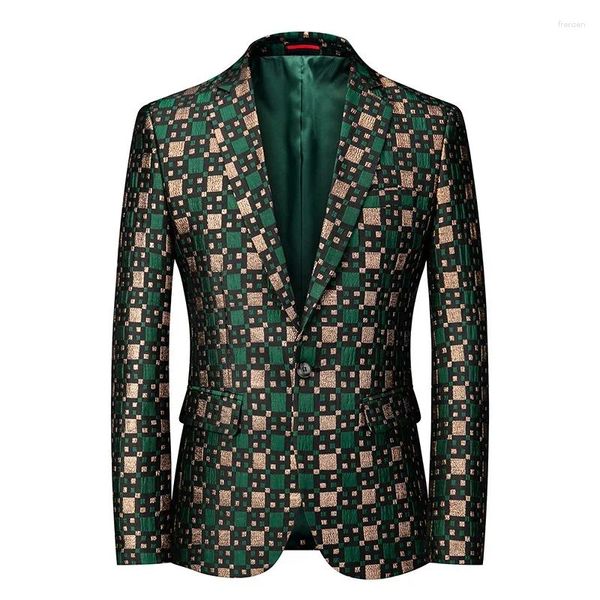 Abiti da uomo autunno slim fit blazer uomini reticolo stage abiti casual cappotti argento bordeaux green sposo matrimonio s-6xl