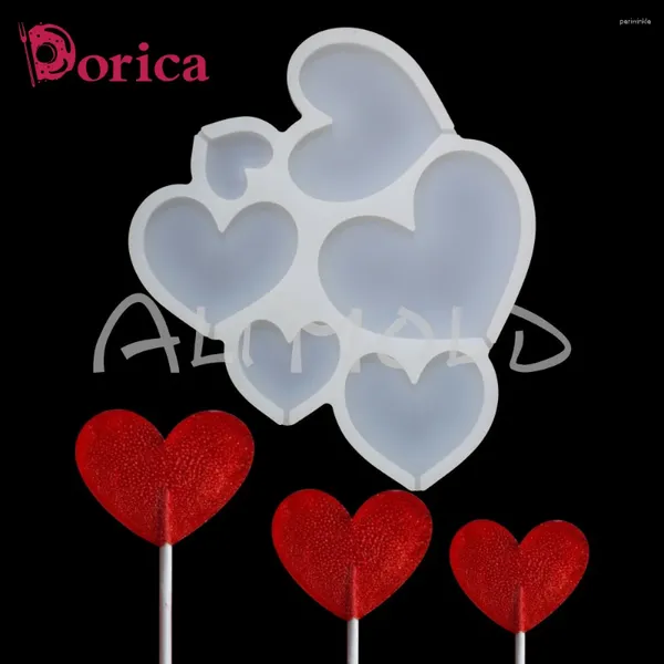 Moldes de cozimento Dorica Love Heart Shape de resina epóxi molde Diy Chocolate Lollipop Bolo Decorating Tools Ferramentas de cozinha Bakeware de silicone
