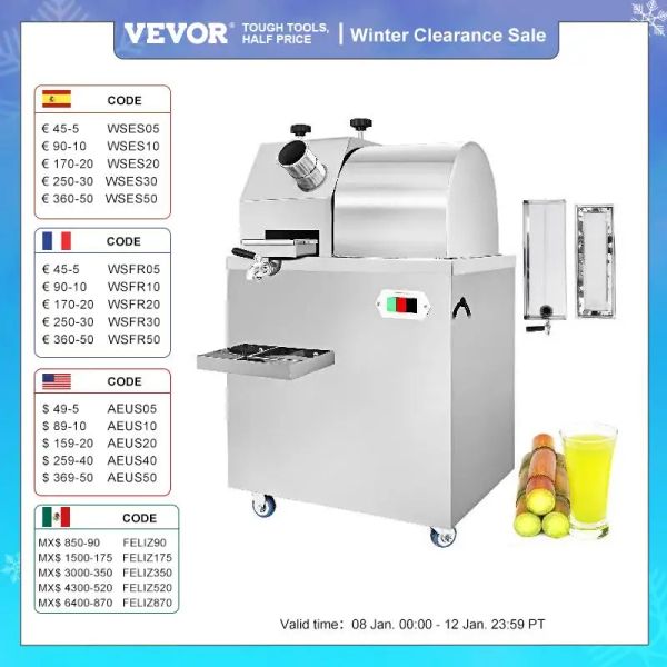 Juicers vevor automático cana -de -açúcar pressiona o espremedor elétrico 20rpm de gingue de ginger de gestão de cana -de -açúcar com três rolos destacáveis