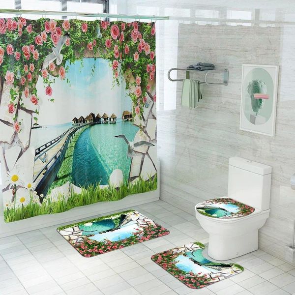 Tappeti da bagno con doccia stampato tappeto in microfibra tappeto bagno paesaggio pastorale panoramica decorazione per la casa moquette e acqua di tenda assorbimento