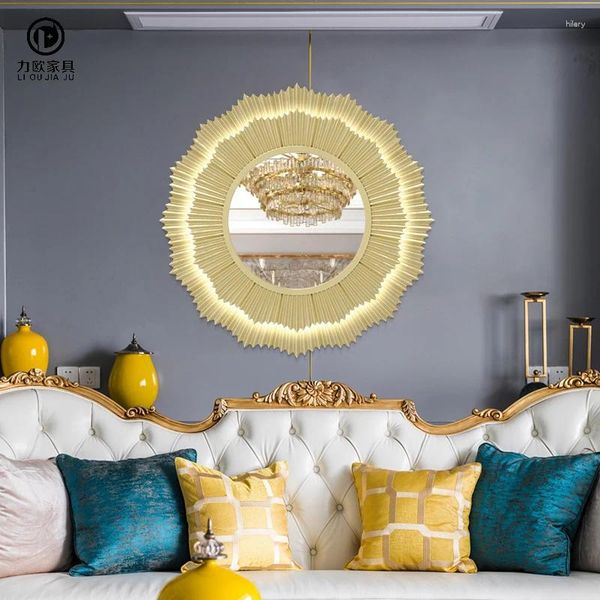 Placas decorativas Sala de jantar na parede espelho solar ornamentos de sofá de fundo pendente de parede de parede de luxo