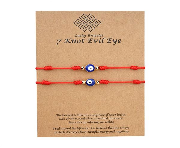 7 Knoten Blau Evil Eye Armband Papierkarte Armband Einstellbare glückliche rote Stringarmbänder Paar Schmuck Freundschaft Armband 2PSCS7521008