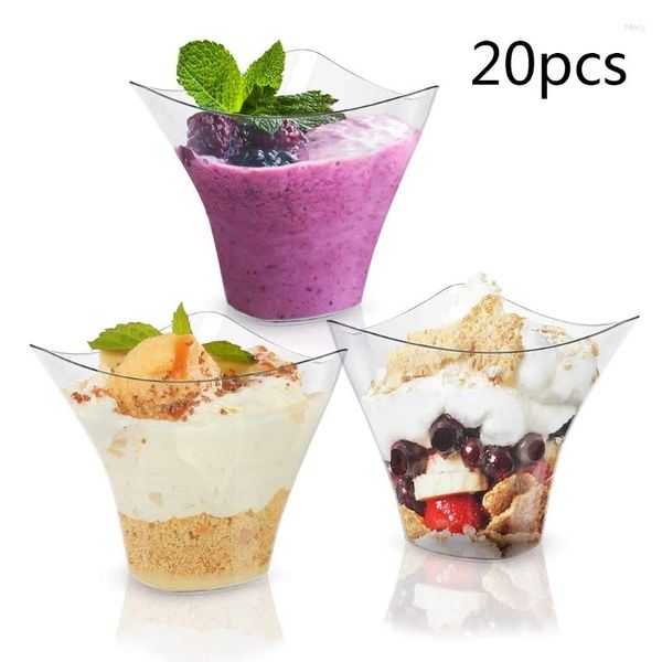 Copas descartáveis palhas 20 pacote alimento alimento copo de sobremesa plástica para mousse xícara de pudim de pudim suprimentos t21c