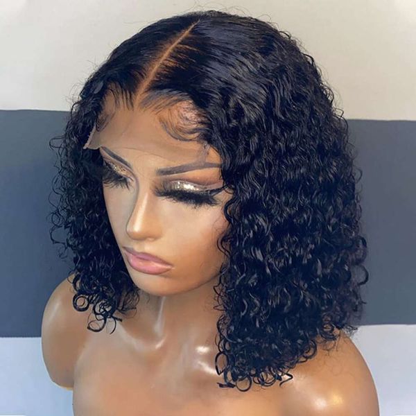 Afro Curly Perücken natürlicher Haaransatz 150% Dichte Remy menschliches Haar für schwarze Frauen Großhandel Kurzer Spitzenfront Bob Perücken