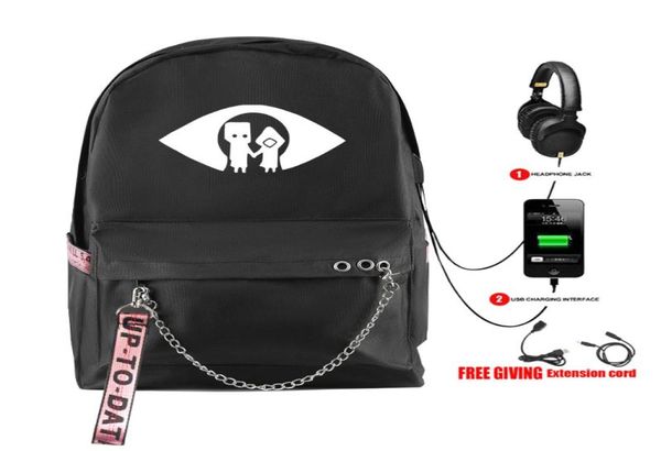 Backpack Fashion Harajuku Imprimir pequenos pesadelos 2 bolsa de bolsa recarregável USB Mulheres da escolar