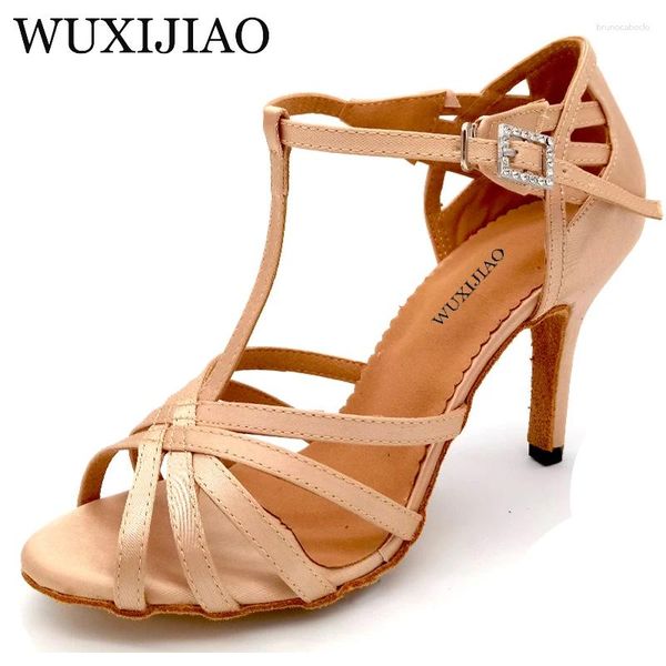 Tanzschuhe Wuxijiao Satin und Flash -Stoff Ballsaal Party Haut Lateinische Frau Salsa Absatz 6/7.5/8.5/10 cm