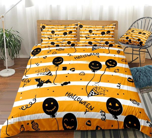 Bettwäsche Sets Halloween Set gelbe Streifen Bat Bettbedeckung Ballon Wetten Cartoon Home Textiles Mikrofaser für Kinder Jungen Mädchen