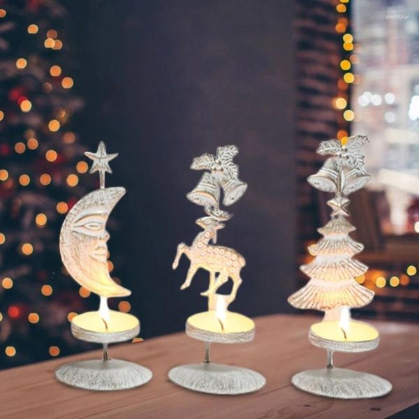 Titulares de vela White Vintage Decorações de Luz de Luz de Christmas Velas Classic Iron Stand Cera Casa de castiça