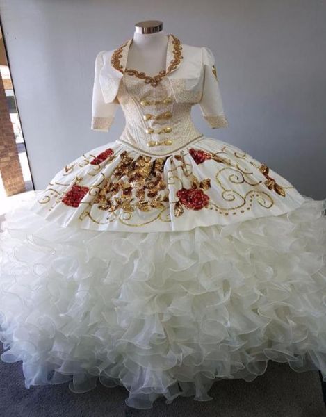 2017 Novo vestidos de bola de organza de cetim Bordado vestidos quinceanera com contas de jaqueta Sweet 16 vestidos 15 anos vestidos de baile qs10025498400