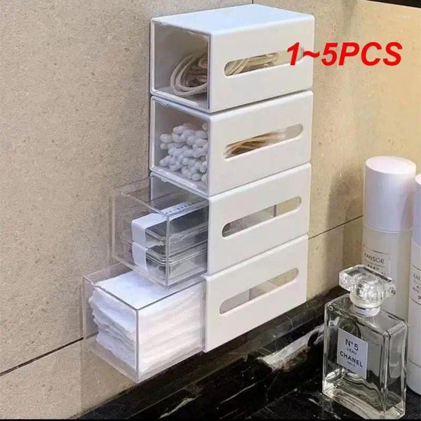 Caixas de armazenamento 1-5pcs plástico não perfurado rack de parede doméstica montada na parede vaso sanitário maquiagem de algodão círculo de algodão em pó