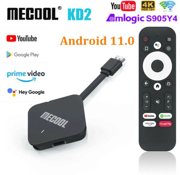 Caixa MECOOL KD2 TV Android 11 Google Smart TV Smart Stick Stick S905Y4 4GB 32GB 4K 2.4G 5G WiFi BT av1 TV dongle vs x96s