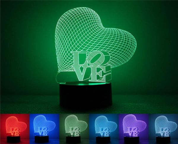 Love Night Light Love 3D Proteção Ambiental Energia USB Luzes decorativas inteligentes Casa Atmosfera 3D Light2153773