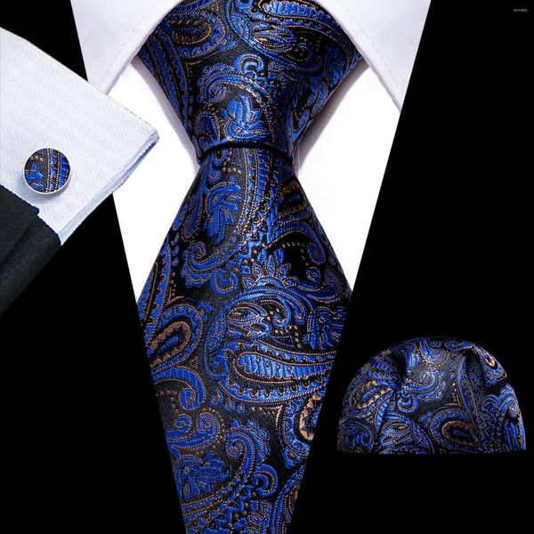 Bow Binds Marine Blue Paisley Grün gelb gestreifte Krawatte mit Taschenquadratschellenstücken Set Herren Luxus Business Classic 8 cm