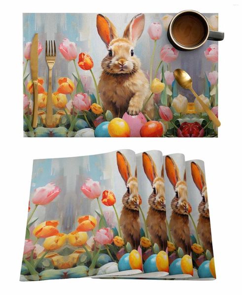 Tischmatten Ostern Tulpe Eier Brown Küche Essdekoration Zubehör 4/6pcs Placemat Wärme resistentes Tischgeschirrmatte