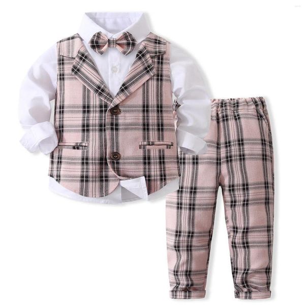 Set di abbigliamento set boutique per gilet autunnali per bambini pantaloni a quadri rosa con camicia bianca classica abiti per bambini