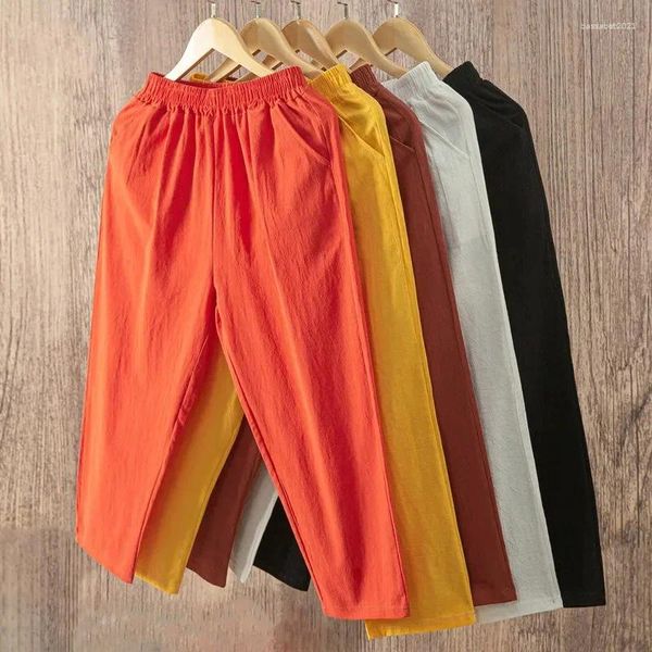 Pantaloni femminili di lino in cotone casual Donne primavera estate elastica caviglia femminile a colori solidi