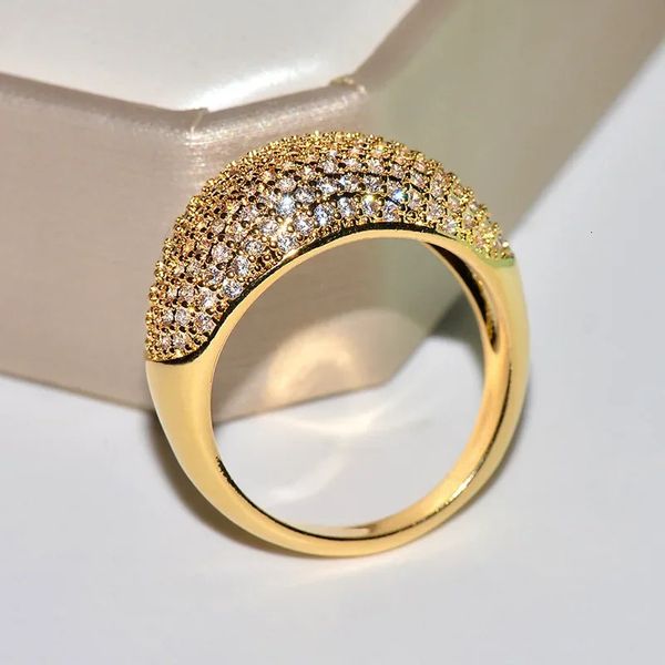 Real Anelli in oro 18K per donne Luxury Full Diamond Fine Anniversary Party per Girlfriend Wife Gift Bijoux Fema