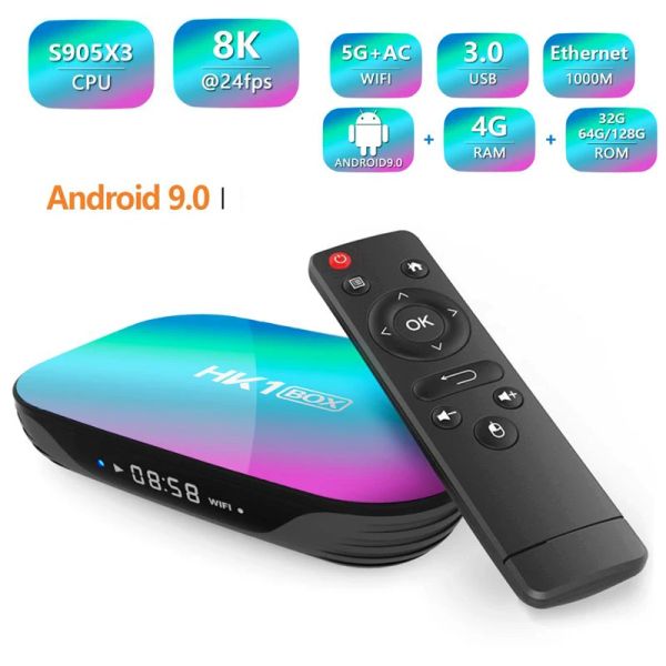 Box HK1 Box Smart Android 9.0 TV Box set Top Box 4K AMLOGIC S905X3 2.4G 5G WiFi 1000M 4GB 64 GB 32 GB VOCE 3D 4K Player HK1Box