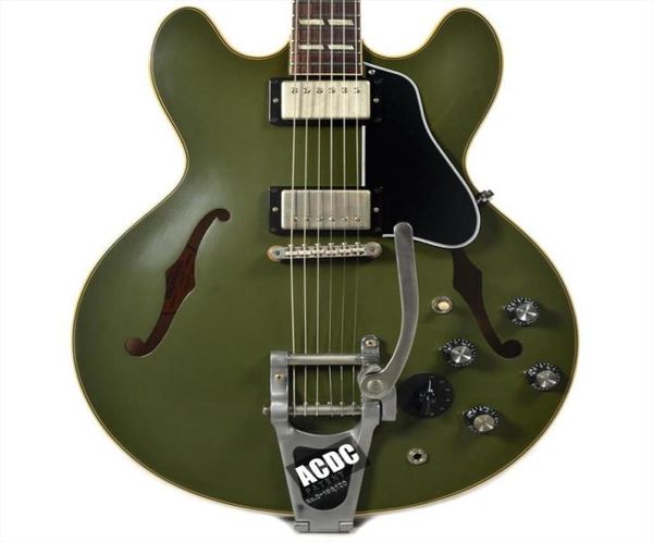Es 345 reedição de azeitona azeitona verde fosco semi oco guitarra elétrica Bigs Tremolo Bridge Varitone Cream Bindings Nickel Hardw8238014