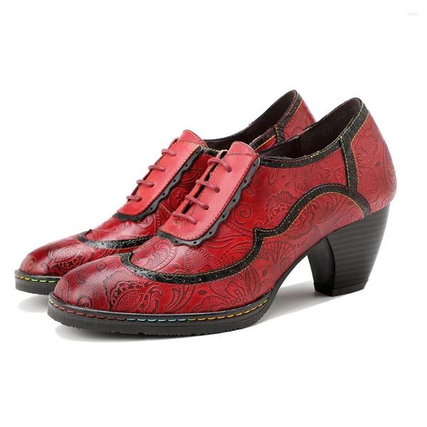 Kleidungsschuhe 36-42 Frühlings- und Sommer 6 cm High Heels Damen Red Schnürung gedruckt