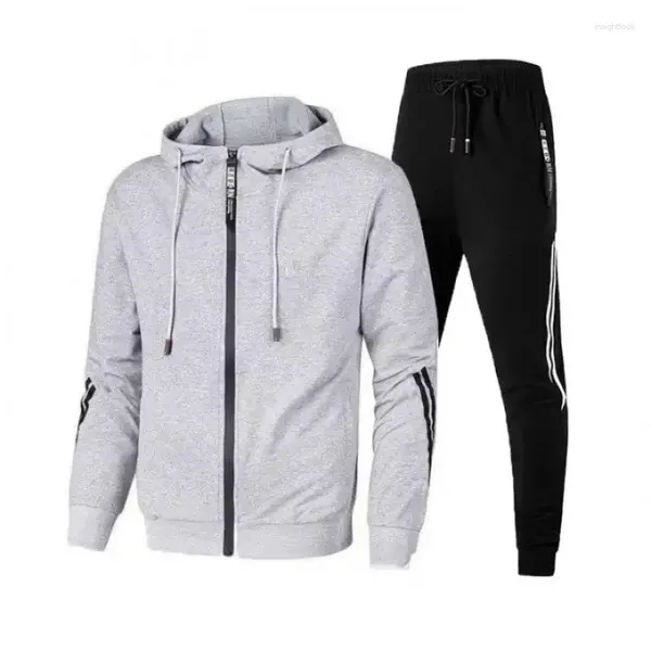 Menina de pista masculino Sportswear de inverno Conjunto de capuz de cor sólidos e calças esportivas de cordão