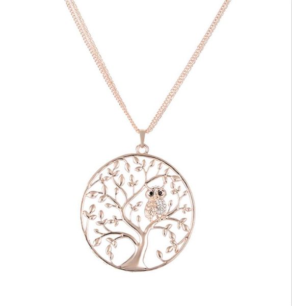 Küçük kristal hayvan baykuşu kolye kolye çok katmanlı zincir ağacı hayat kolyeler mücevherler gümüş altın kadınlar için altın hediye kadın co6341629