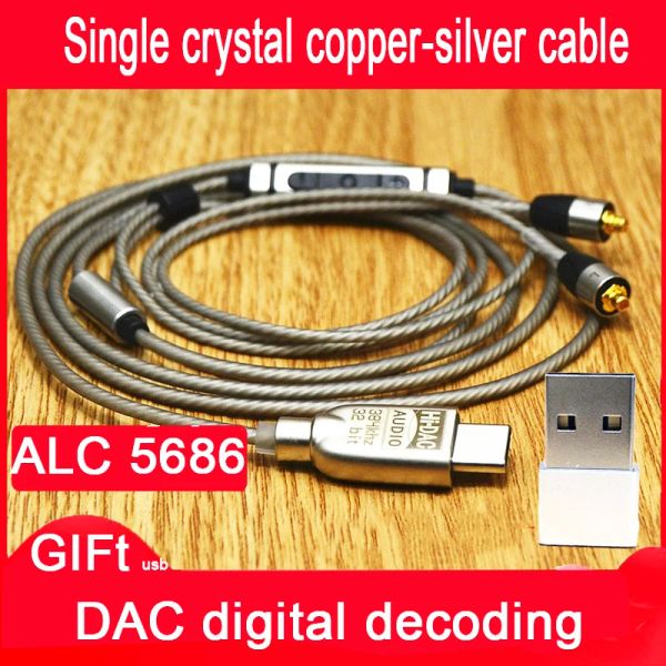 Connettori Typec DAC Decodifica Adattatore chip ALC5686 per Shure MMCX SE215 SE846 Cavo di rame a cristallo singolo