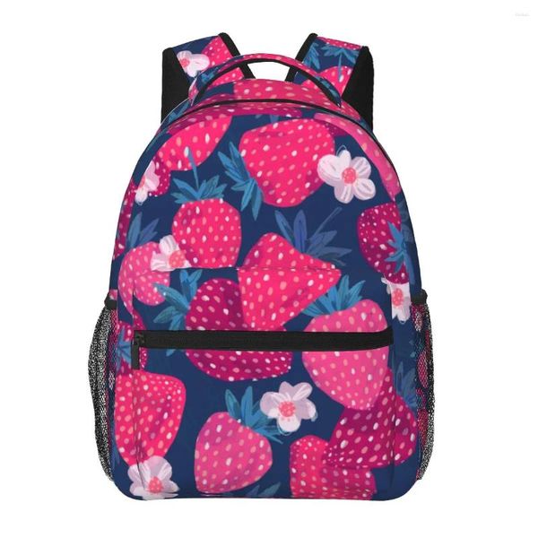 Rucksack Frauen rosa Erdbeere und Blumen Modebag für Männer Schulbuchbag Mochila