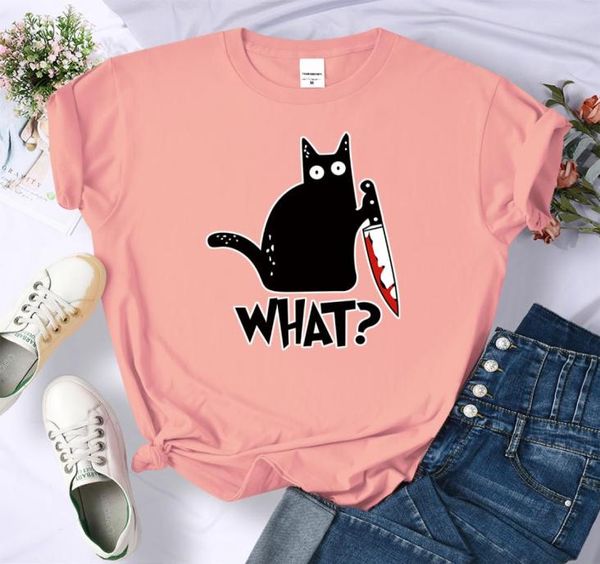 Cartoon Black Katze Was für druck t Shirt Frauen lässig schweiß losen t -