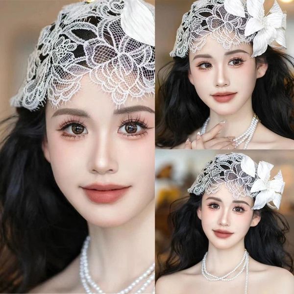 Clipes de cabelo elegante capacete noivo véu de casamento fascinador malha flor de floresta adequada para festas casamentos