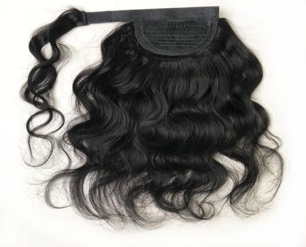 Body Wave Human Hair Ponytail Wrap um natürliches Haarstück für schwarze Frauen Magie Paste Pferdeschwanz Malaysian Jungfrau Wellenclip in ext3203579