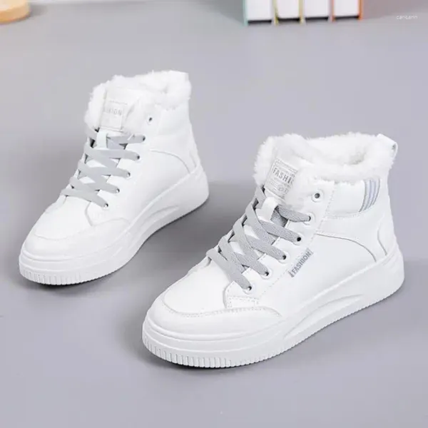 Sapatos casuais espessados de mulheres brancas de inverno de inverno de espessura Anti -Slip Student Board High Top Harm Zapatos para Mujeres