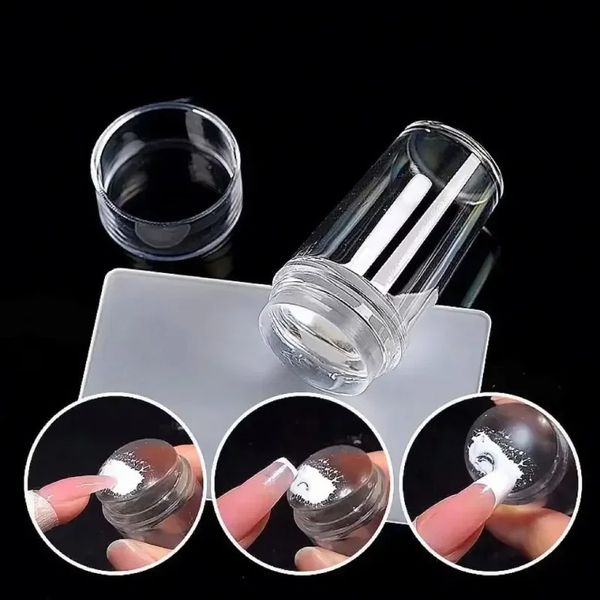 1Set Big Square Transparent Nail Art Stamping Stamper Scraper Bildplatte Maniküre Druckwerkzeug DIY mit Kappe