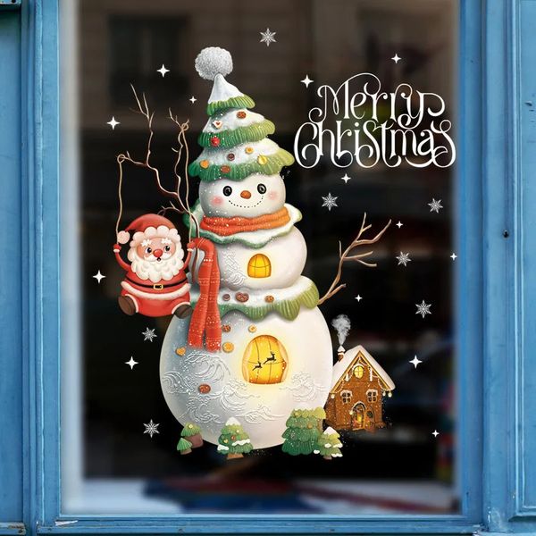 Мультфильм с рождественскими наклейками с рождественскими окнами Санта -Клаус Рождественский дерево Единорог.