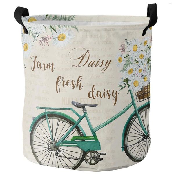 Waschbeutel Fahrrad Fahrrad Daisy Vintage Old Spaper Dirty Basket Faltbares Hausorganisator Kleidung Kinder Spielzeug Aufbewahrung