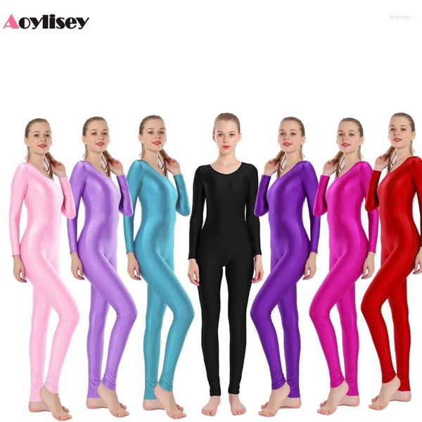 Стадия ношения Aoylisey Women All Body Unitard Scoop Sece Unisex Dancewear с длинным рукавом балет -спандекс