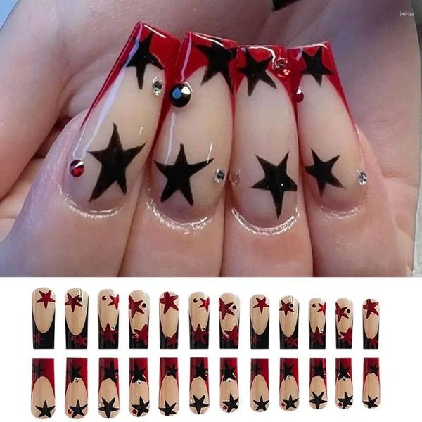 False Nails Pipe de água Moda Red Star Super Long Dicas de unhas French Pressionable no DIY