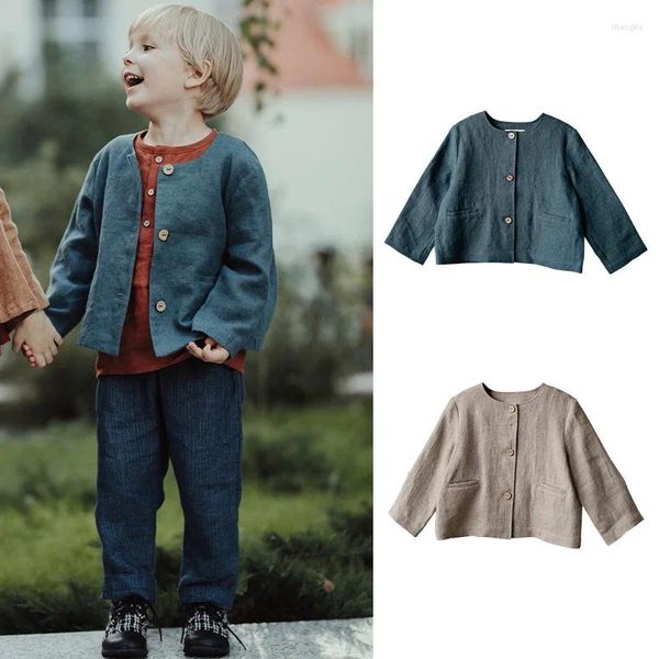 Giackets Kids Jacket 2024 Autumn Brand Design Boys Girls Gitton Linen Coat Cottle Baby Child Fashion Outwear Abiti