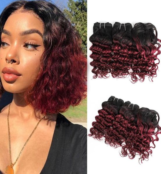 Bruppamenti di capelli ricci profondi brasiliani fasci di capelli umani bundle ombre bordeaux 3pcsset per testa piena da 810 pollici di capelli umani estensi7669366