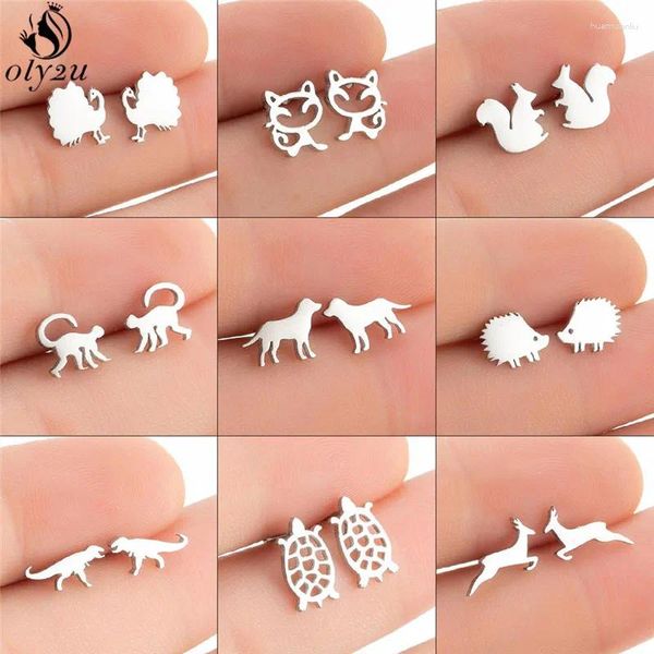 Bolzenohrringe Multiple minimalistische Tier für Frauen Frauen Edelstahl Eichhörnchen Affe Dinosaurier Ohren Kinder Jewlery Accessoire