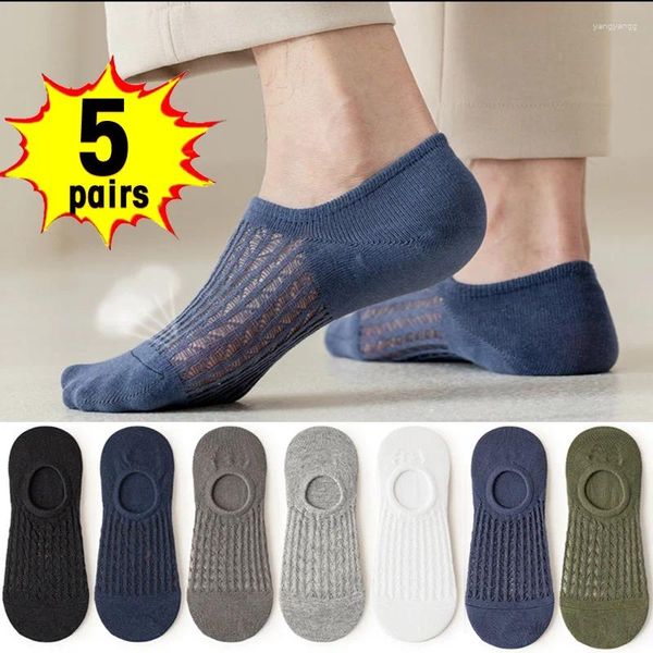 Meias masculinas 5 pares de verão de estilo fino de estilo respirável Anti-odor Sweatsorbing Sports Pure Cotton Mesh Invisible