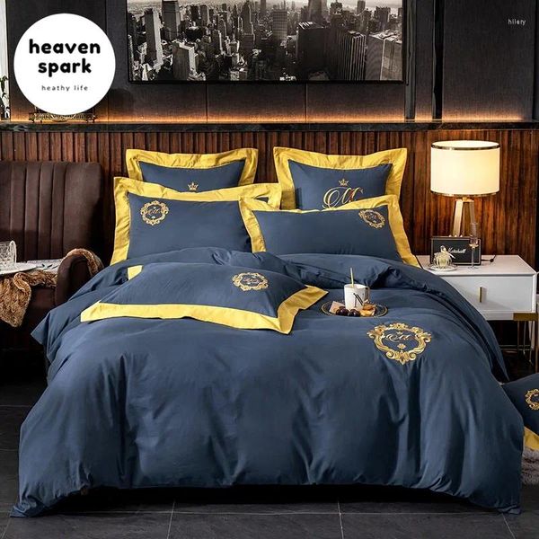 Conjuntos de cama 600TC 100 Conjunto de algodão Bordado de bordado lençóis de cama e fronhas Sabanas Funda Nordica 220x240 Têxtil da casa