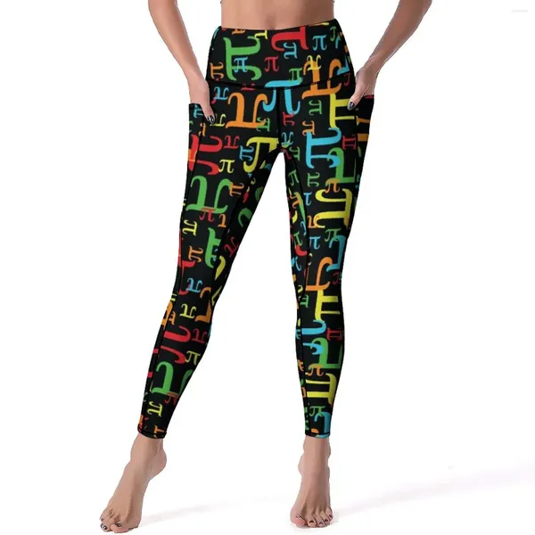 Calças ativas Leggings de matemática colorida peças de neon de pi de cintura alta ioga sexy sequear leggging feminino treino gráfico esportes tights