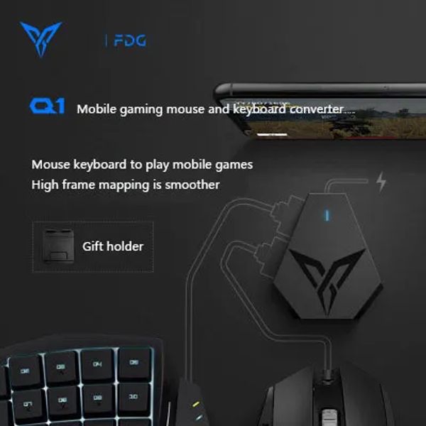 Gamepads flydigi Q1 PUBG Mobile Game Keyboard Mouse Converter Auxiliar Controlador de jogo sem fio Bluetooth Connection Suporte Android/iOS