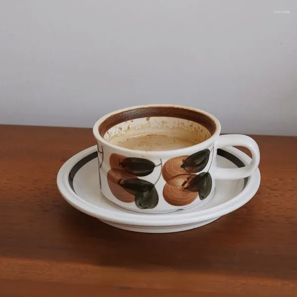 Tazze di piattini tazza di caffè dipinta a mano originale marrone bella tazza di tè set retrò tazze francesi regalo di vino divertenti regalo per la mamma sensibile al calore