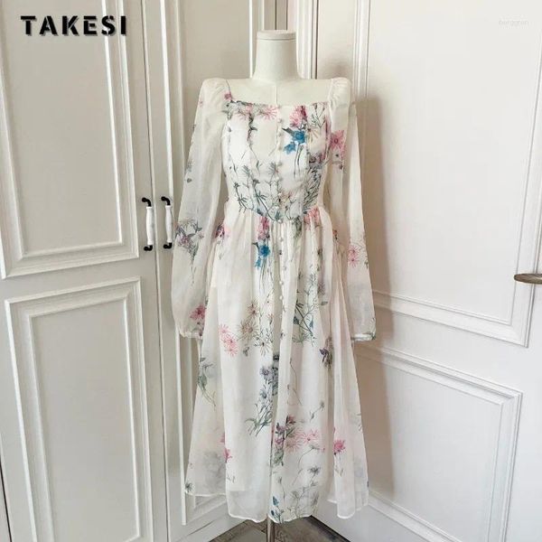 Abiti casual Donne FAIRA SELE SOLO SOLO MANSEVE LUNGA FLORAL MIDI 2024 ELEGANTI SCARCO SMART SLID Abito da sposa sottile