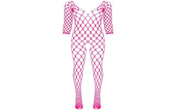 Kadınlar V Boyun Uzun Kollu Kasık Vücuttaşlık Strants Fishnet Bodysuit örgü iç çamaşırı Nightwear Sweetwear4559759