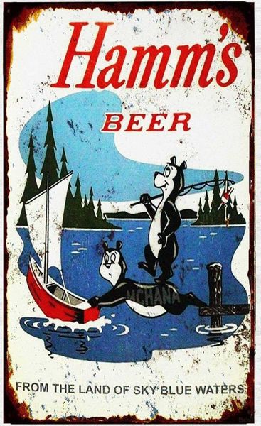 Hamms de estanho vintage Beer Urso de pesca de lago de lago Tin Metal Sign 8x12 polegadas8238434