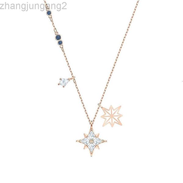 Designer Swarovskis jóias shi jia 1.1 modelo original colar octogonal elemento feminino Crystal Star Snowflake Chain Chain